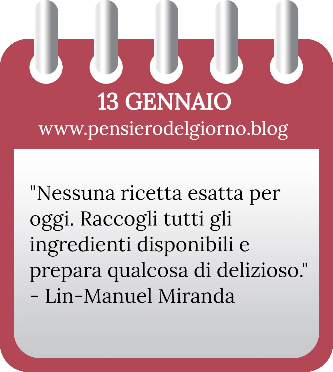 Calendario con frase del giorno 13 Gennaio 2023