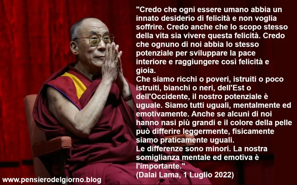 Frase riflessione del giorno del Dalai Lama sull'uguaglianza