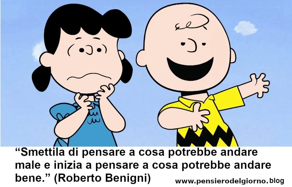 Frase con immagine Snoopy pensa positivo