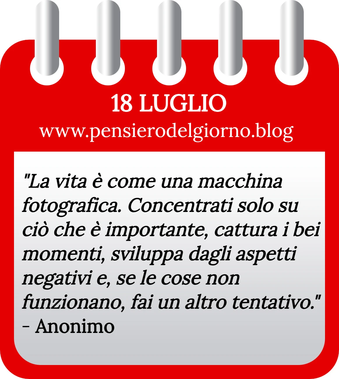 Calendario con frase del giorno 18 Luglio 2023