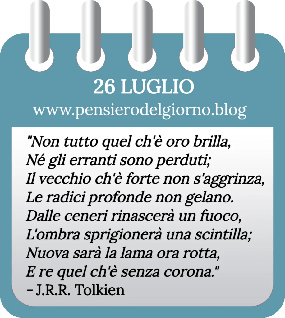 Calendario con frase del giorno oggi 26 Luglio 2023