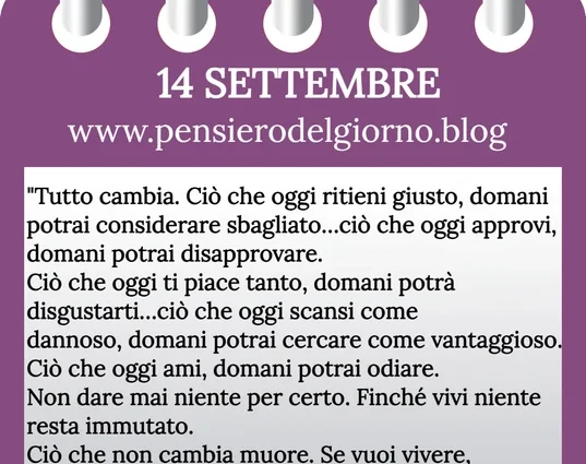 Calendario con frase del giorno oggi 14 Settembre 2023