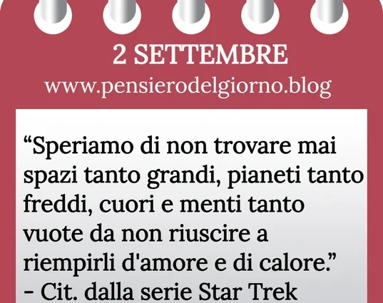 Calendario con frase del giorno 2 Settembre 2023