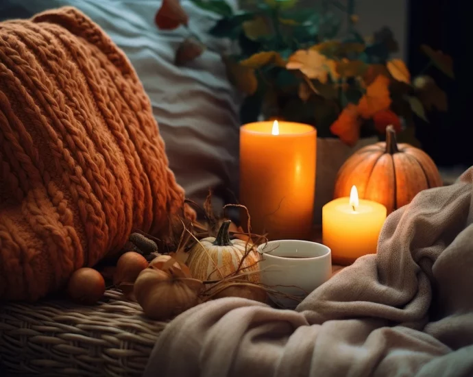 Novembre atmosfere autunno candele cuscini