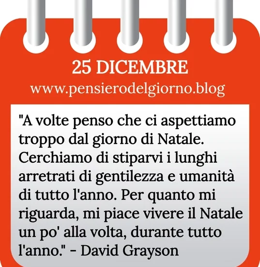 Calendario con frase del giorno 25 Dicembre 2023