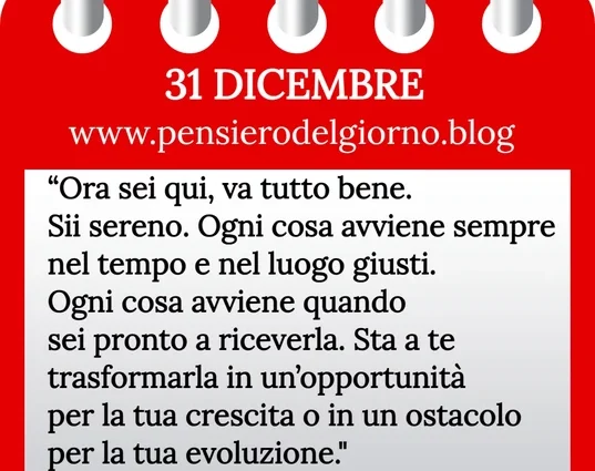 Calendario con frase del giorno 31 Dicembre 2023