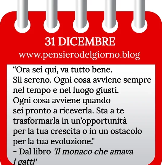 Calendario con frase del giorno 31 Dicembre 2023