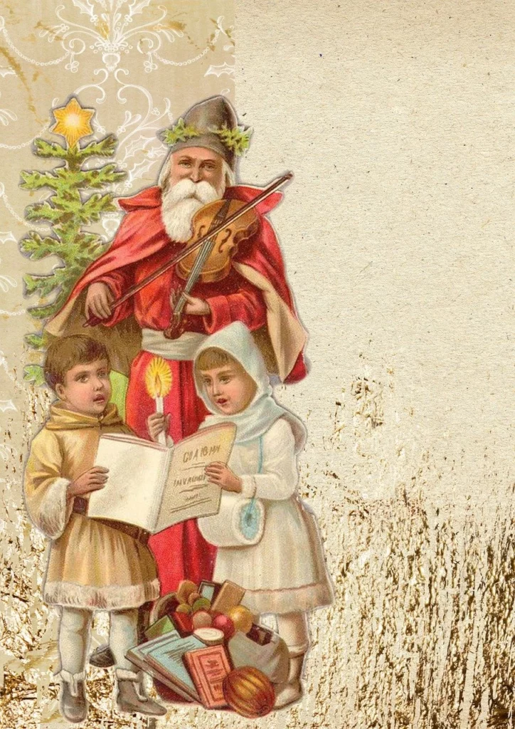 Santa Claus con bambini che cantano