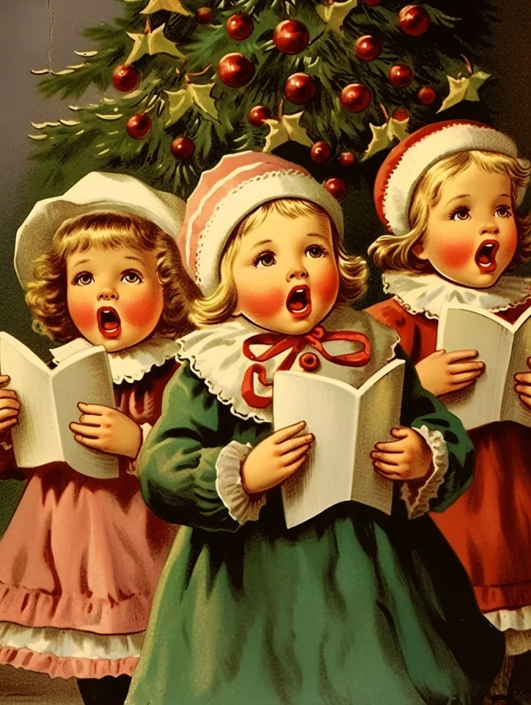 Canto di natale bambini cartolina vintage