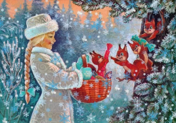 Immagini natale vintage ragazza scoiattoli