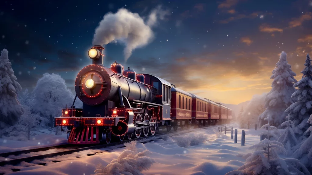 Treno antico su rotaie con neve