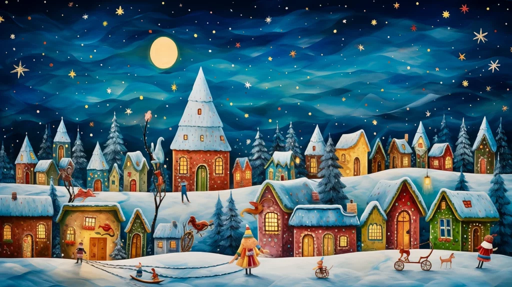 Villaggio natalizio notte stellata