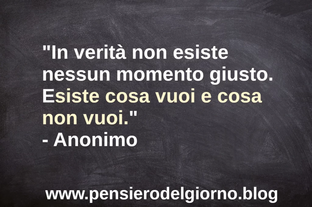 Aforisma: In verità non esiste nessun momento giusto. Esiste cosa vuoi e cosa non vuoi.