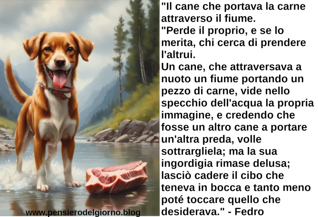 Il cane che portava la carne attraverso il fiume favola di Fedro