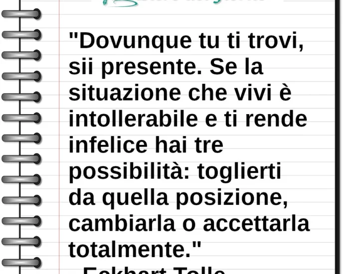 Frase di oggi Dovunque tu ti trovi sii presente. Eckhart Tolle