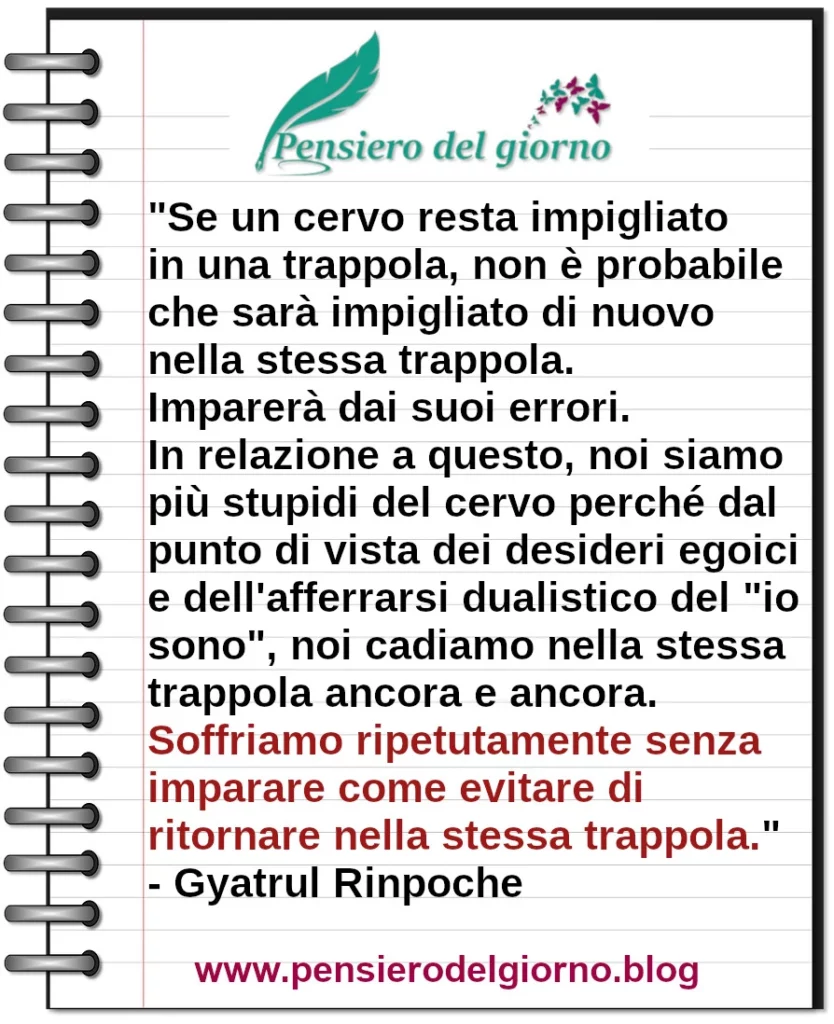 Soffriamo ripetutamente senza imparare come evitare di ritornare nella stessa trappola. Gyatrul Rinpoche