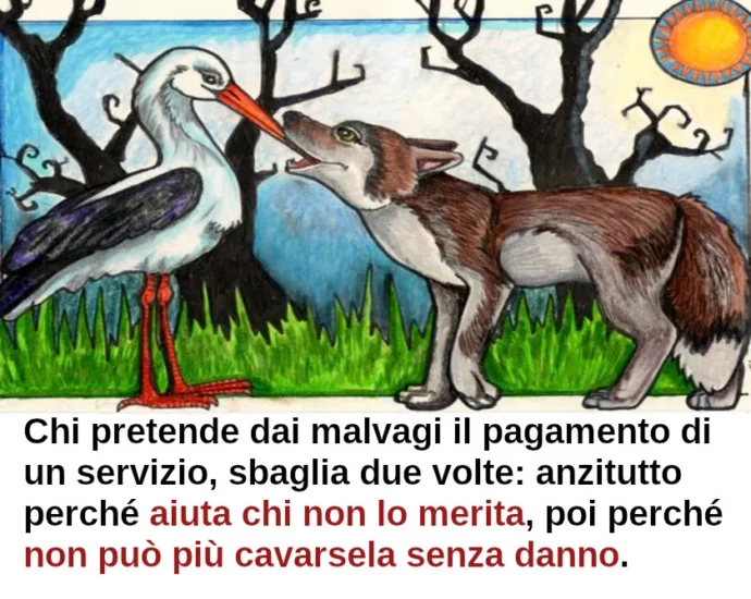 Favola di Esopo Il Lupo e la Gru con morale