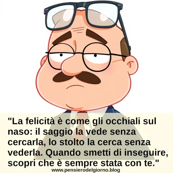 Frase del giorno: La felicità è come gli occhiali sul naso: il saggio la vede senza cercarla, lo stolto la cerca senza vederla.