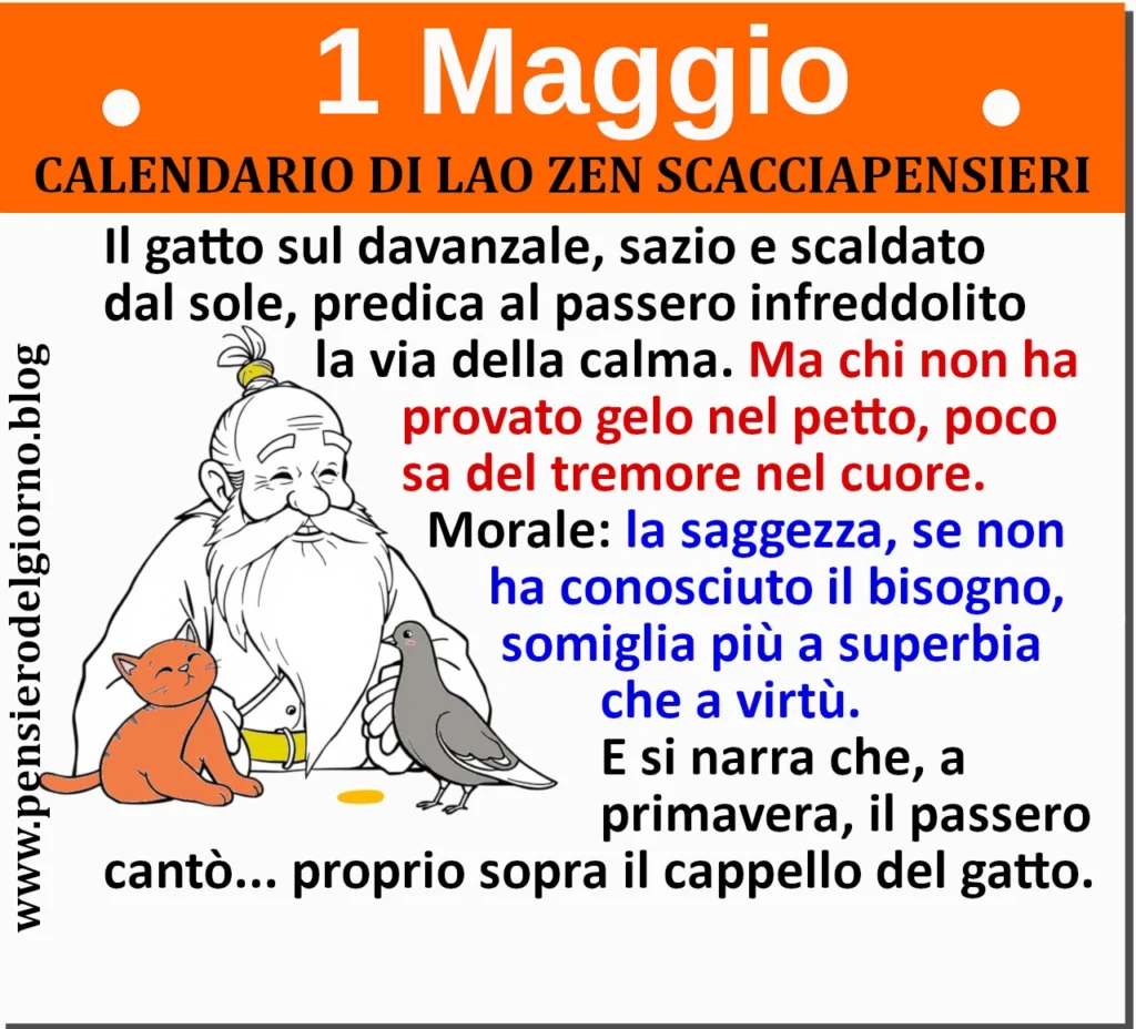 Calendario saggio frase del giorno 1 maggio Lao Zen Scacciapensieri