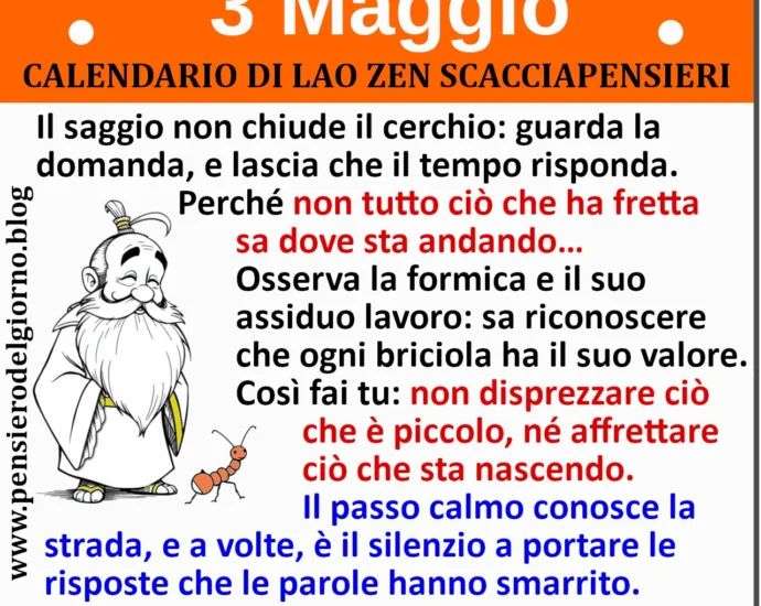 Calendario saggio divertente frase del giorno 3 maggio Lao Zen Scacciapensieri
