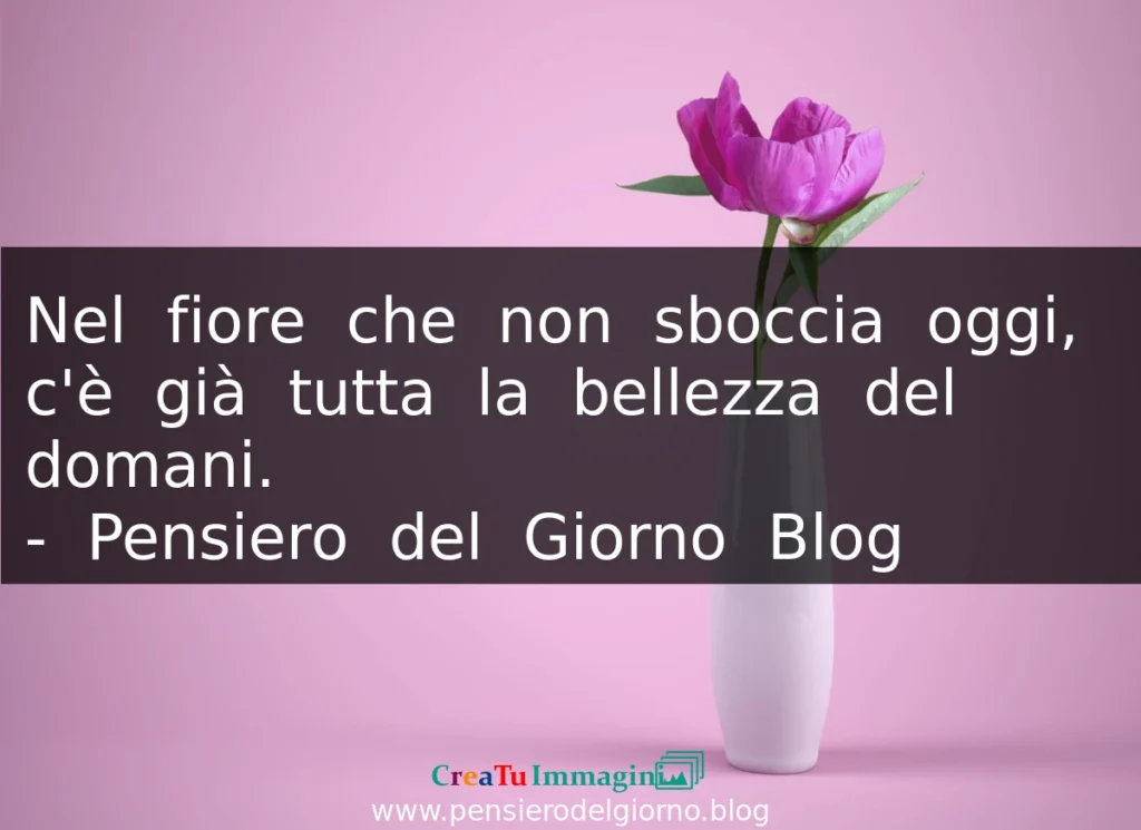 Frase del 13 luglio Nel fiore che non sboccia oggi c'è già tutta la bellezza del domani.
